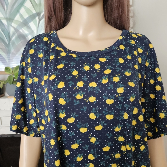 Lularoe dress plus size 3XL blue yellow roses floral scoop neck short sleeves - Picture 2 of 14